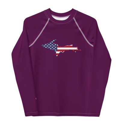 Michigan Upper Peninsula Rash Guard (w/ UP USA Flag) | Youth - Tyrian Purple