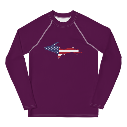 Michigan Upper Peninsula Rash Guard (w/ UP USA Flag) | Youth - Tyrian Purple