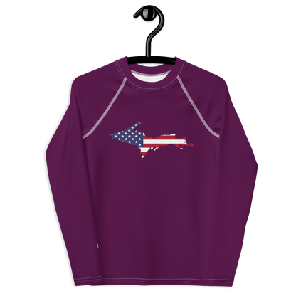 Michigan Upper Peninsula Rash Guard (w/ UP USA Flag) | Youth - Tyrian Purple