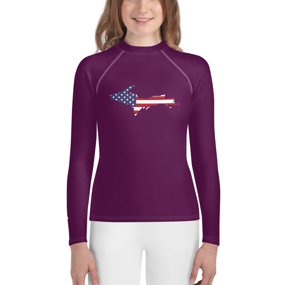 Michigan Upper Peninsula Rash Guard (w/ UP USA Flag) | Youth - Tyrian Purple