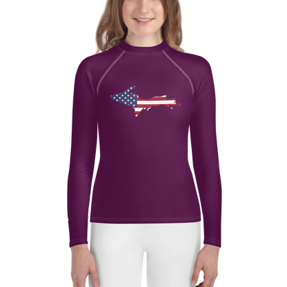 Michigan Upper Peninsula Rash Guard (w/ UP USA Flag) | Youth - Tyrian Purple