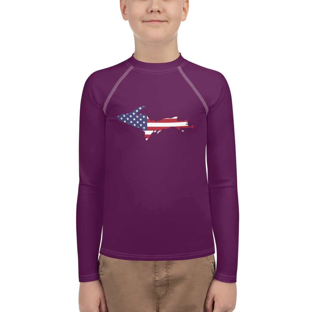 Michigan Upper Peninsula Rash Guard (w/ UP USA Flag) | Youth - Tyrian Purple