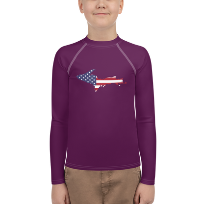 Michigan Upper Peninsula Rash Guard (w/ UP USA Flag) | Youth - Tyrian Purple