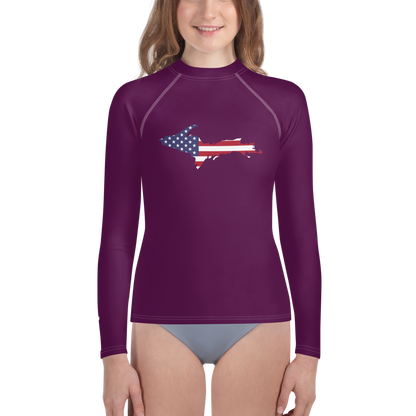 Michigan Upper Peninsula Rash Guard (w/ UP USA Flag) | Youth - Tyrian Purple