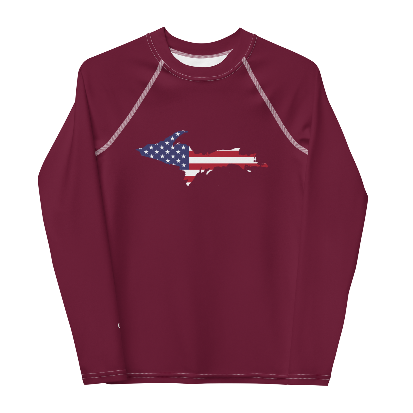 Michigan Upper Peninsula Rash Guard (w/ UP USA Flag) | Youth - Old Mission Burgundy