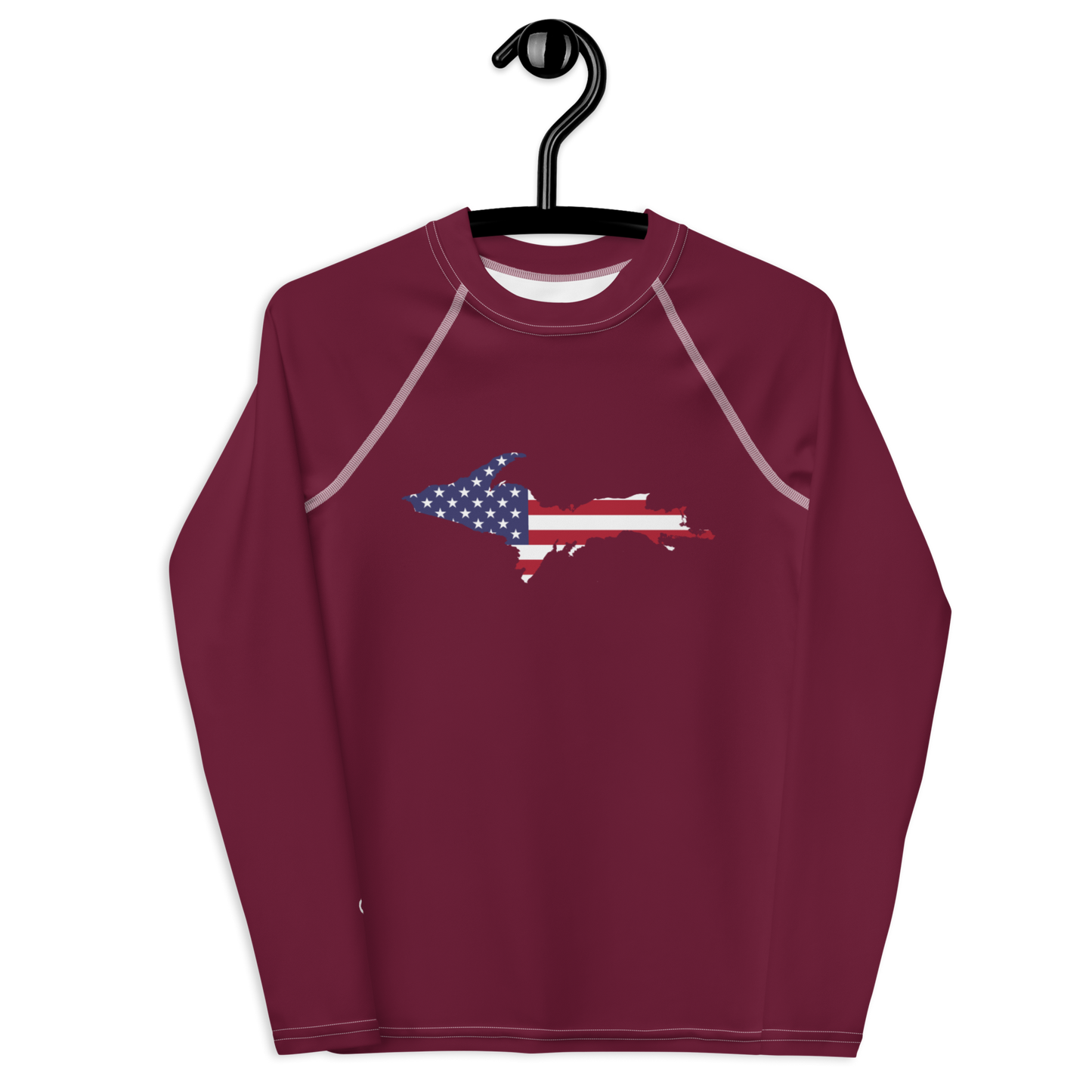 Michigan Upper Peninsula Rash Guard (w/ UP USA Flag) | Youth - Old Mission Burgundy