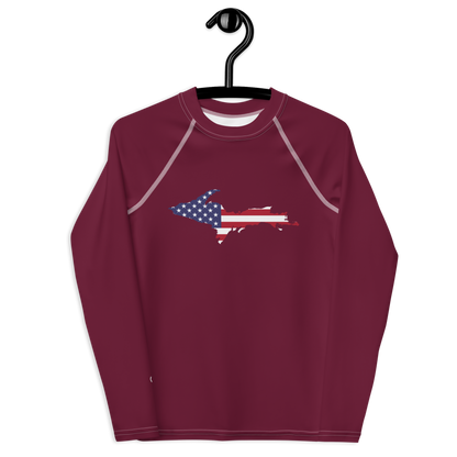 Michigan Upper Peninsula Rash Guard (w/ UP USA Flag) | Youth - Old Mission Burgundy