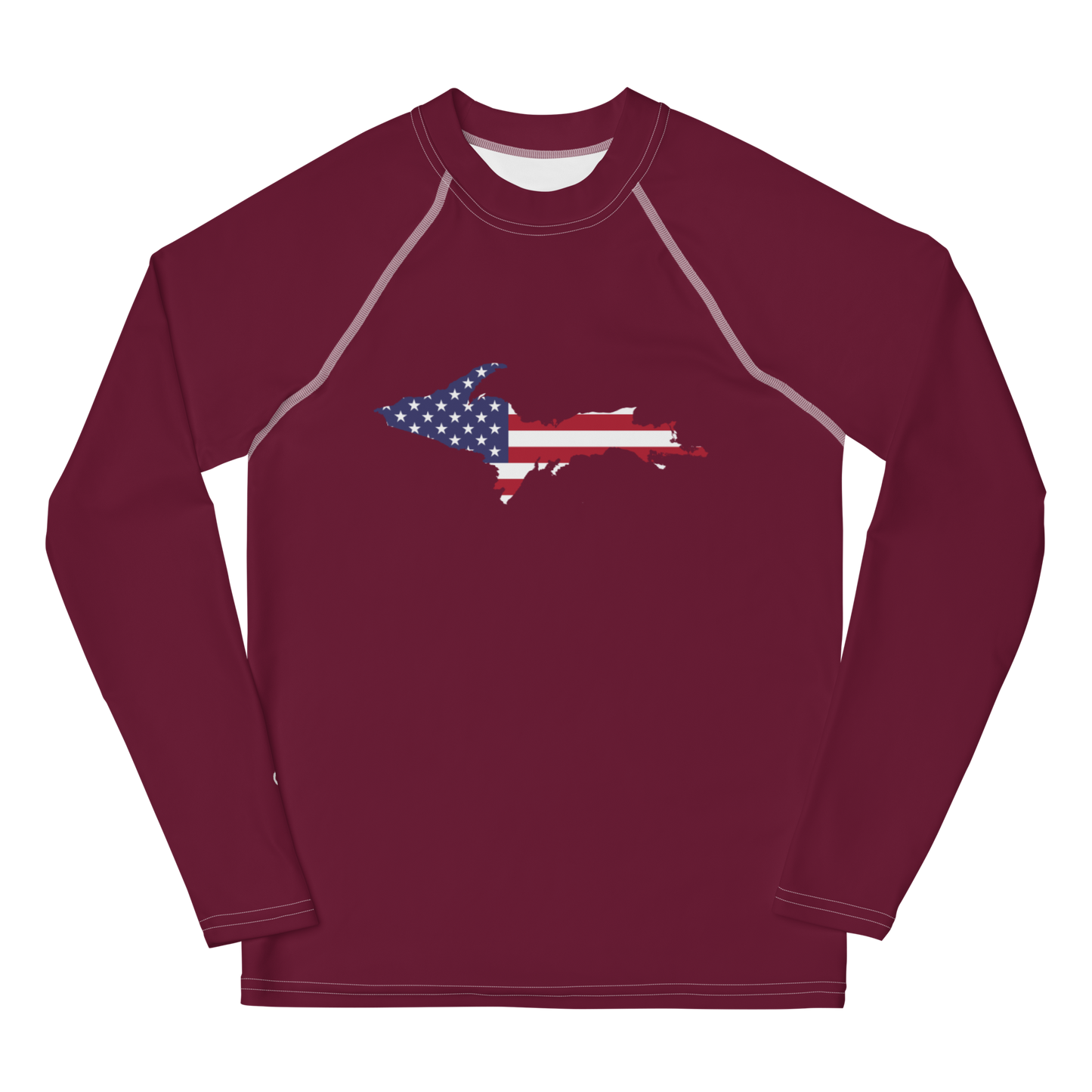 Michigan Upper Peninsula Rash Guard (w/ UP USA Flag) | Youth - Old Mission Burgundy