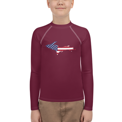 Michigan Upper Peninsula Rash Guard (w/ UP USA Flag) | Youth - Old Mission Burgundy