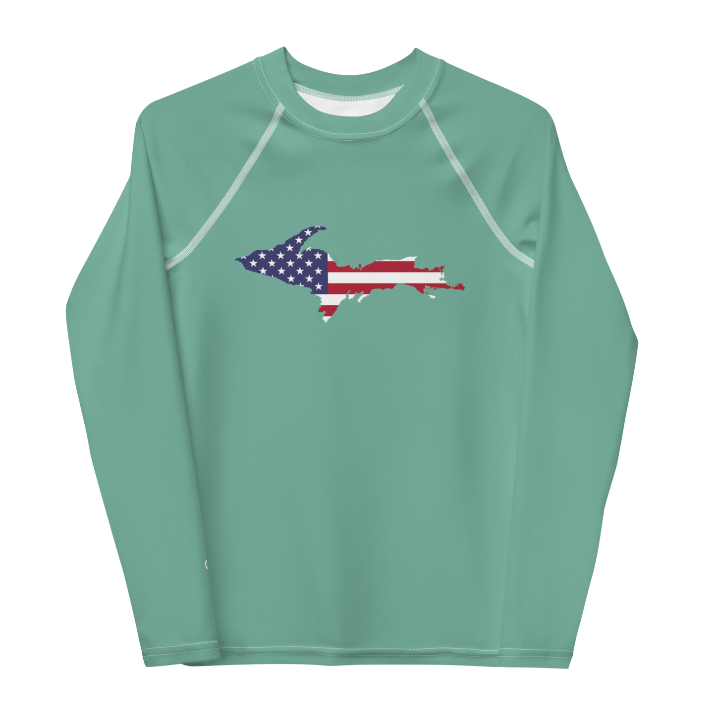 Michigan Upper Peninsula Rash Guard (w/ UP USA Flag) | Youth - Metallic Mint Green