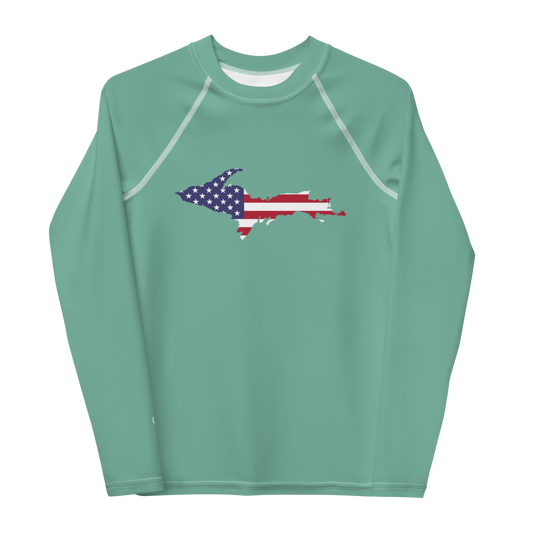 Michigan Upper Peninsula Rash Guard (w/ UP USA Flag) | Youth - Metallic Mint Green