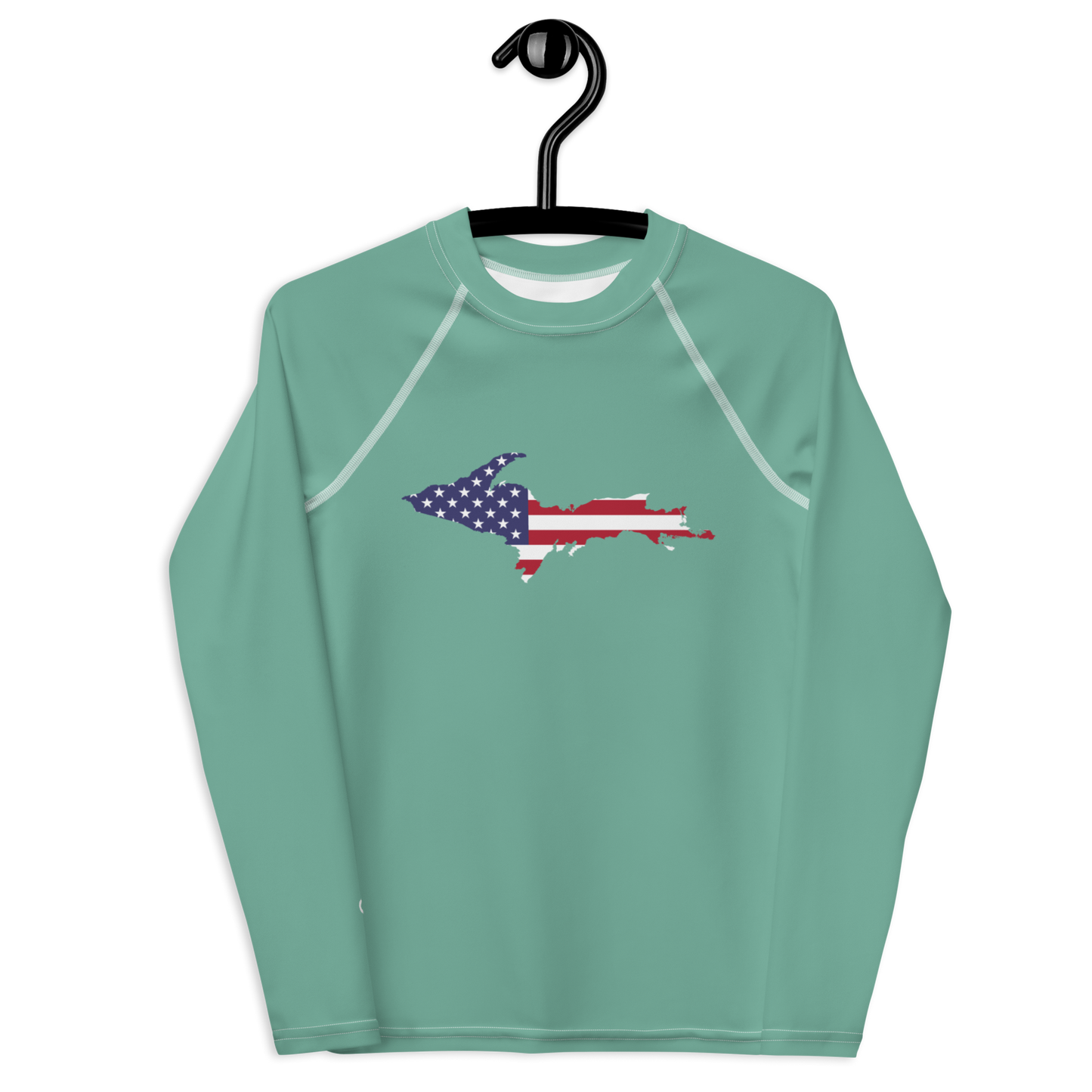 Michigan Upper Peninsula Rash Guard (w/ UP USA Flag) | Youth - Metallic Mint Green