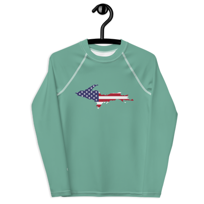 Michigan Upper Peninsula Rash Guard (w/ UP USA Flag) | Youth - Metallic Mint Green