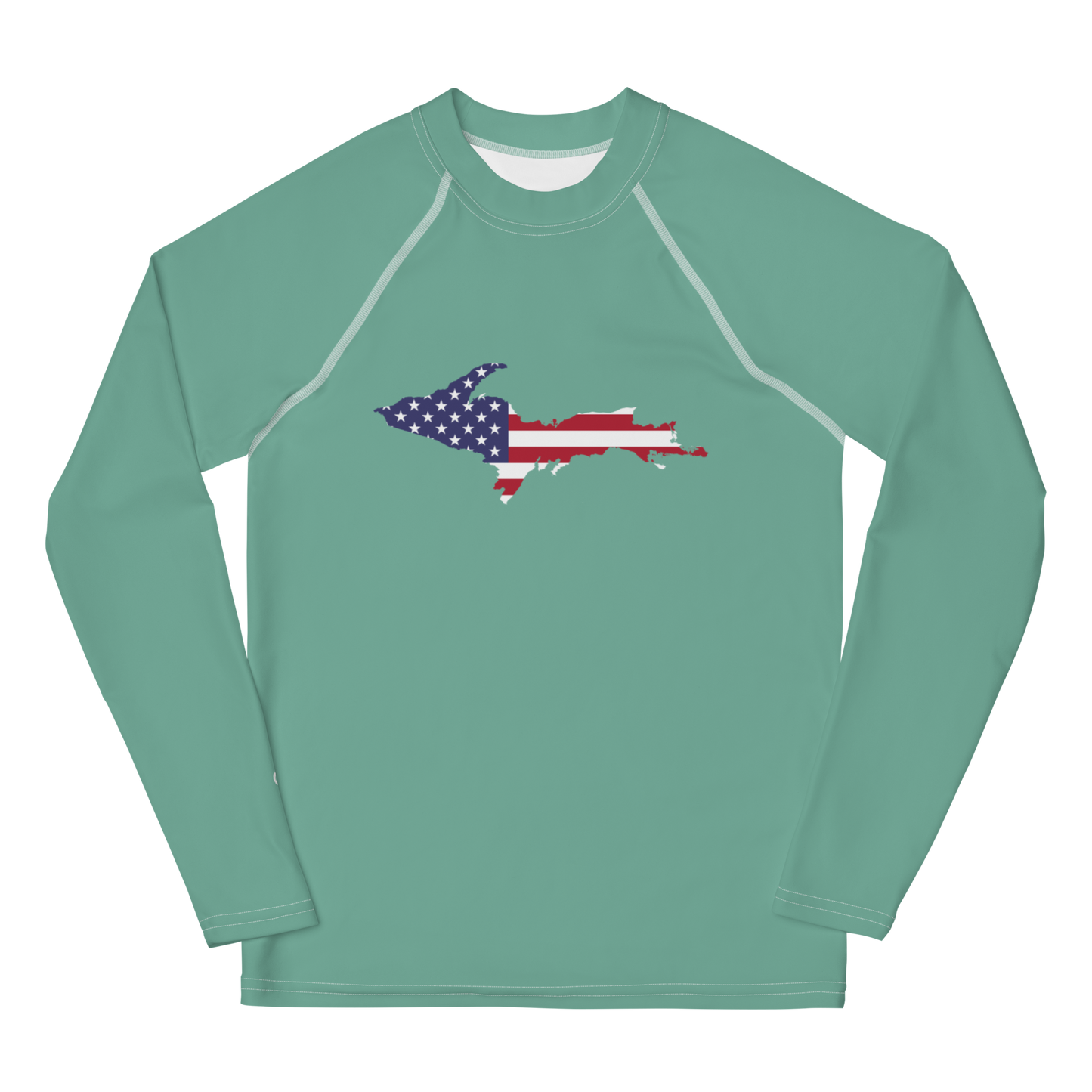 Michigan Upper Peninsula Rash Guard (w/ UP USA Flag) | Youth - Metallic Mint Green