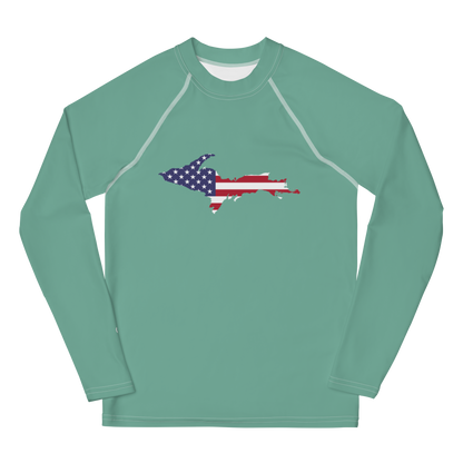 Michigan Upper Peninsula Rash Guard (w/ UP USA Flag) | Youth - Metallic Mint Green