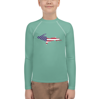 Michigan Upper Peninsula Rash Guard (w/ UP USA Flag) | Youth - Metallic Mint Green