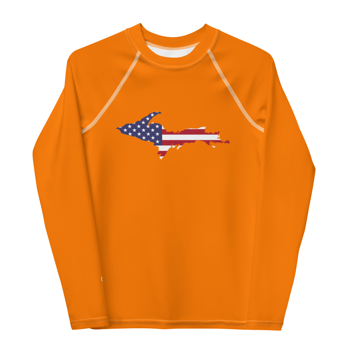 Michigan Upper Peninsula Rash Guard (w/ UP USA Flag) | Youth - Safety Orange