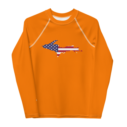 Michigan Upper Peninsula Rash Guard (w/ UP USA Flag) | Youth - Safety Orange