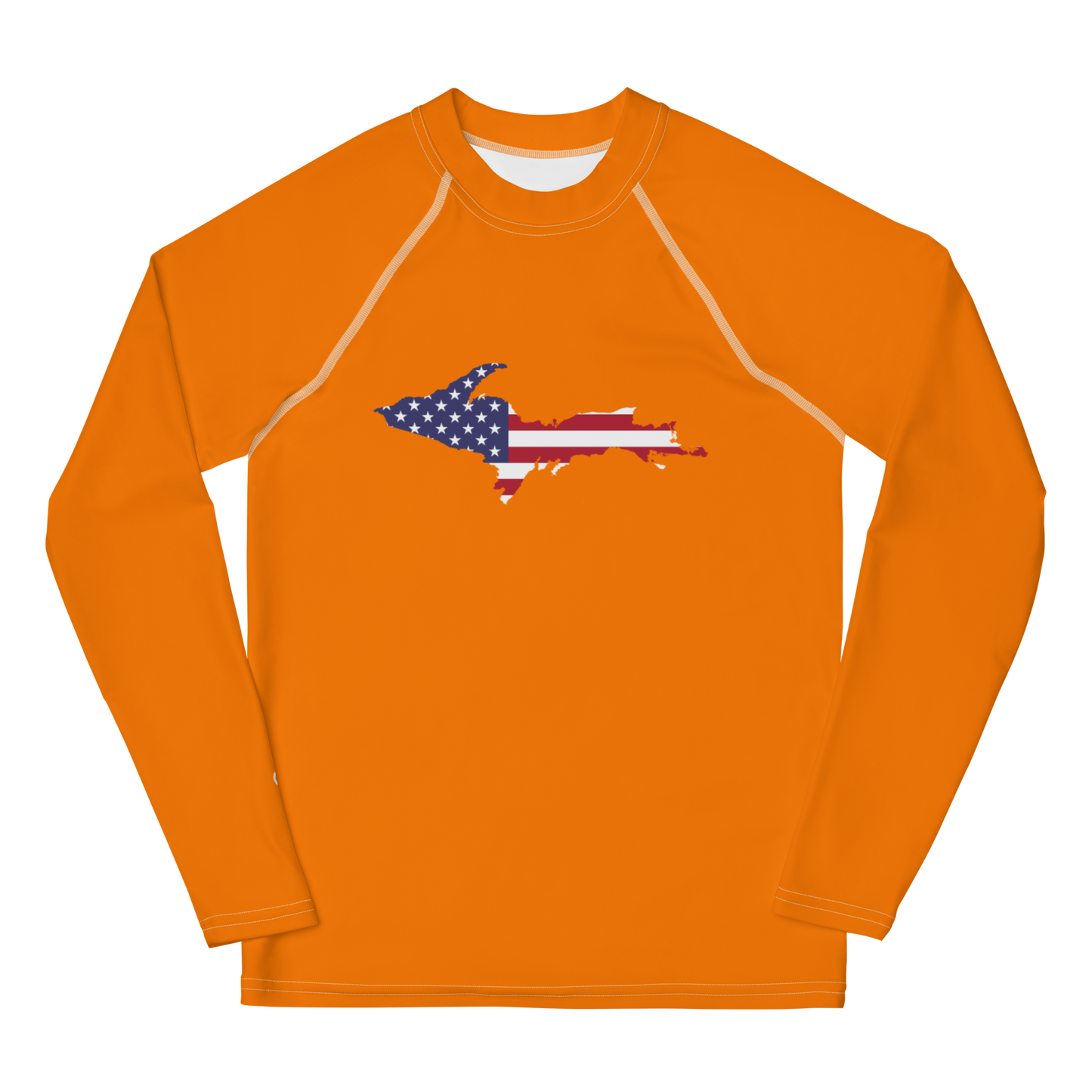 Michigan Upper Peninsula Rash Guard (w/ UP USA Flag) | Youth - Safety Orange