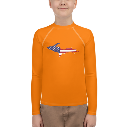 Michigan Upper Peninsula Rash Guard (w/ UP USA Flag) | Youth - Safety Orange