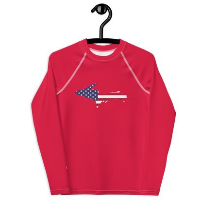 Michigan Upper Peninsula Rash Guard (w/ UP USA Flag) | Youth - Lighthouse Red