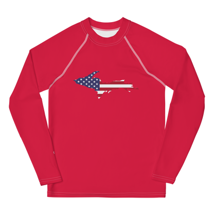 Michigan Upper Peninsula Rash Guard (w/ UP USA Flag) | Youth - Lighthouse Red