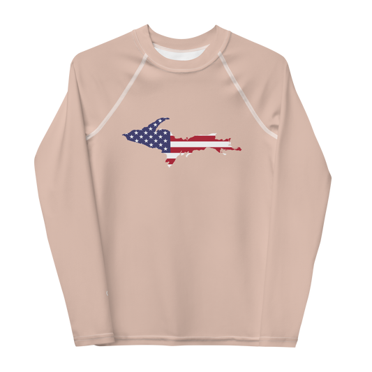 Michigan Upper Peninsula Rash Guard (w/ UP USA Flag) | Youth - Rose Gold