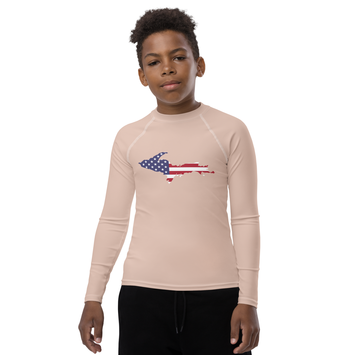 Michigan Upper Peninsula Rash Guard (w/ UP USA Flag) | Youth - Rose Gold