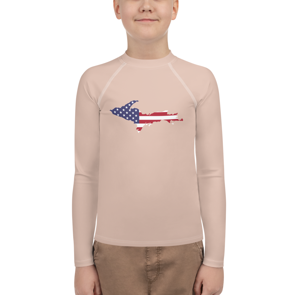 Michigan Upper Peninsula Rash Guard (w/ UP USA Flag) | Youth - Rose Gold