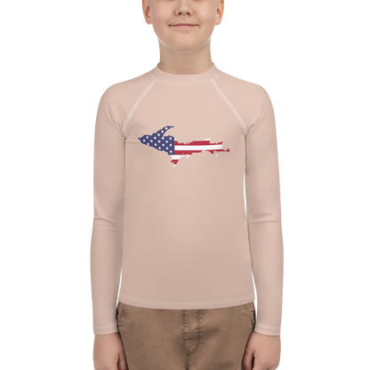 Michigan Upper Peninsula Rash Guard (w/ UP USA Flag) | Youth - Rose Gold