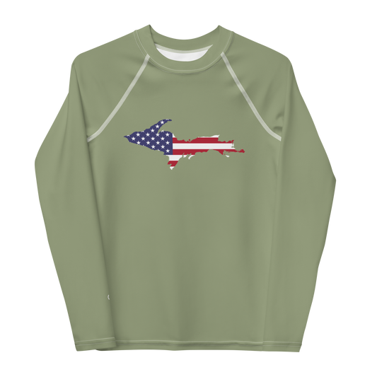 Michigan Upper Peninsula Rash Guard (w/ UP USA Flag) | Youth - Beachgrass Green