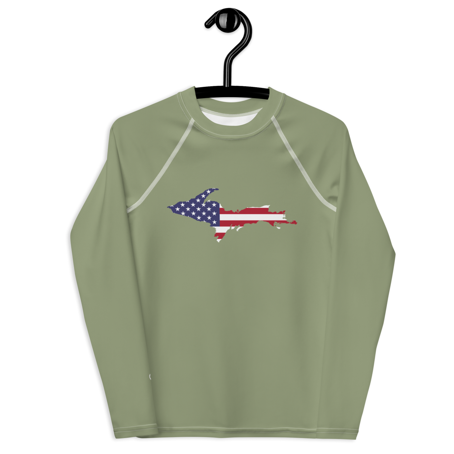 Michigan Upper Peninsula Rash Guard (w/ UP USA Flag) | Youth - Beachgrass Green