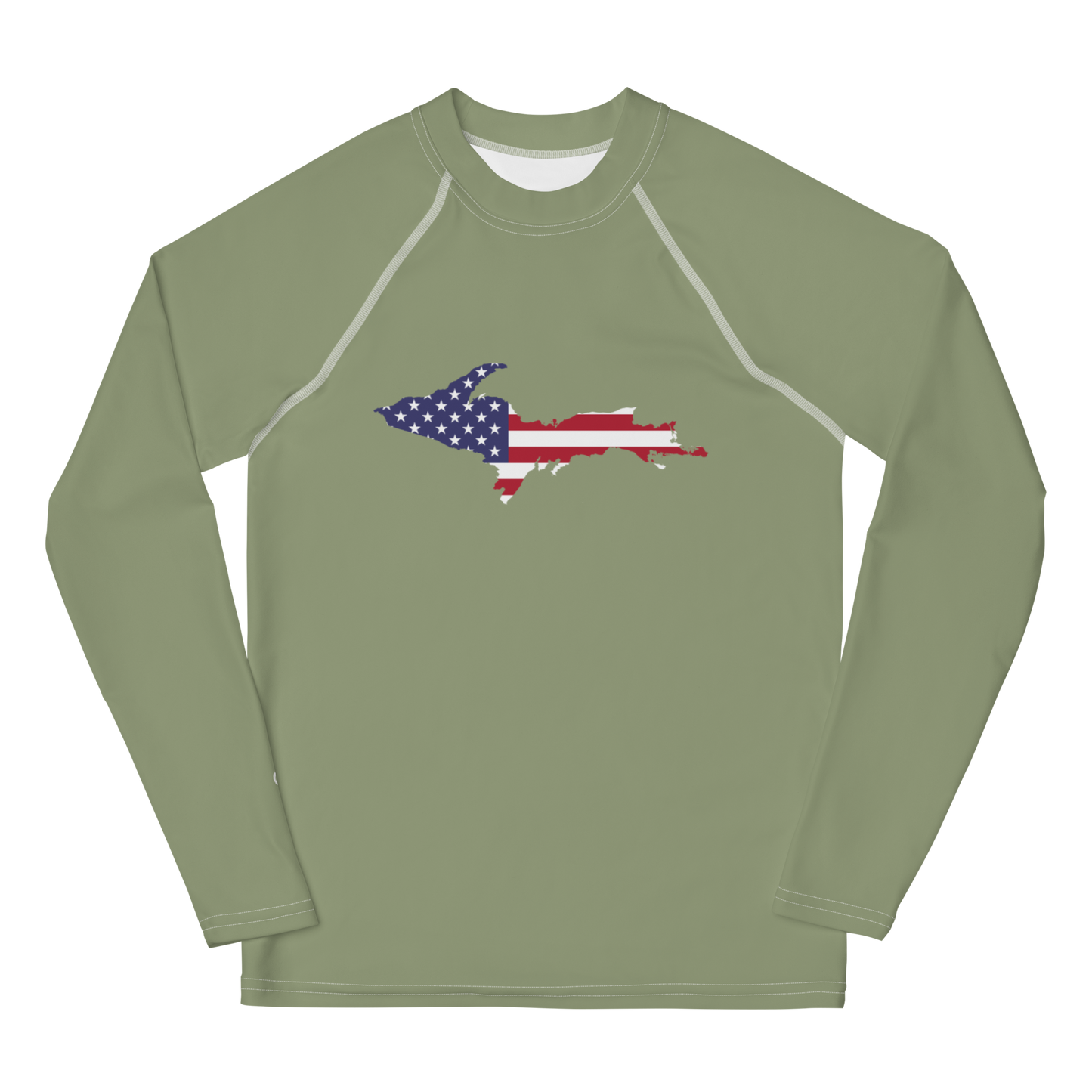 Michigan Upper Peninsula Rash Guard (w/ UP USA Flag) | Youth - Beachgrass Green