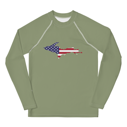 Michigan Upper Peninsula Rash Guard (w/ UP USA Flag) | Youth - Beachgrass Green