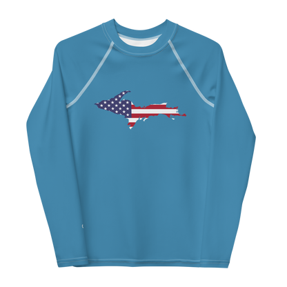 Michigan Upper Peninsula Rash Guard (w/ UP USA Flag) | Youth - Lake Michigan Blue