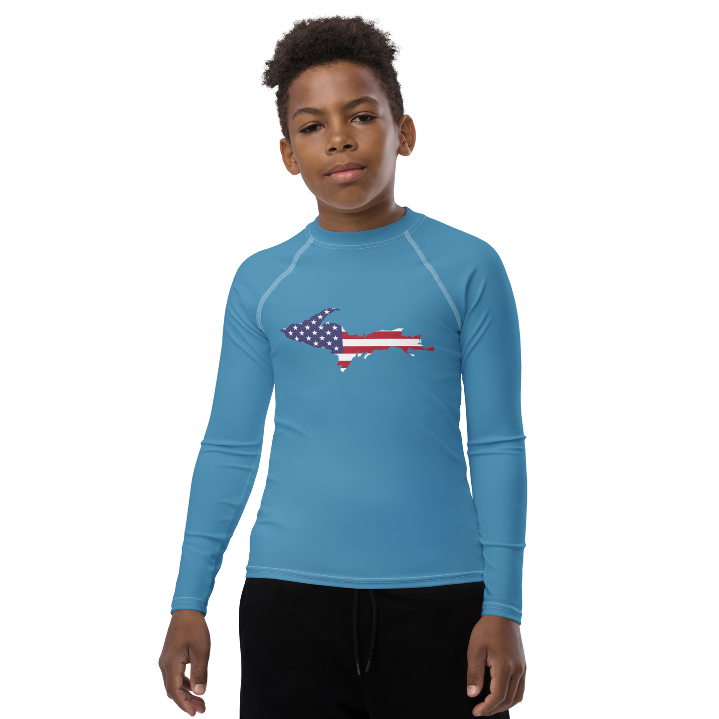 Michigan Upper Peninsula Rash Guard (w/ UP USA Flag) | Youth - Lake Michigan Blue