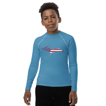 Michigan Upper Peninsula Rash Guard (w/ UP USA Flag) | Youth - Lake Michigan Blue