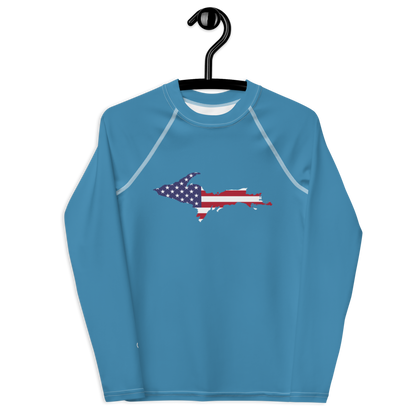 Michigan Upper Peninsula Rash Guard (w/ UP USA Flag) | Youth - Lake Michigan Blue