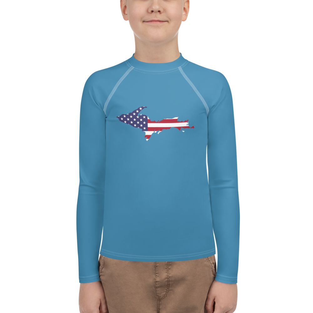 Michigan Upper Peninsula Rash Guard (w/ UP USA Flag) | Youth - Lake Michigan Blue