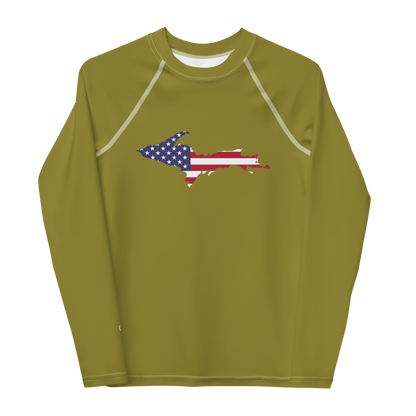 Michigan Upper Peninsula Rash Guard (w/ UP USA Flag) | Youth - Scrub Gold