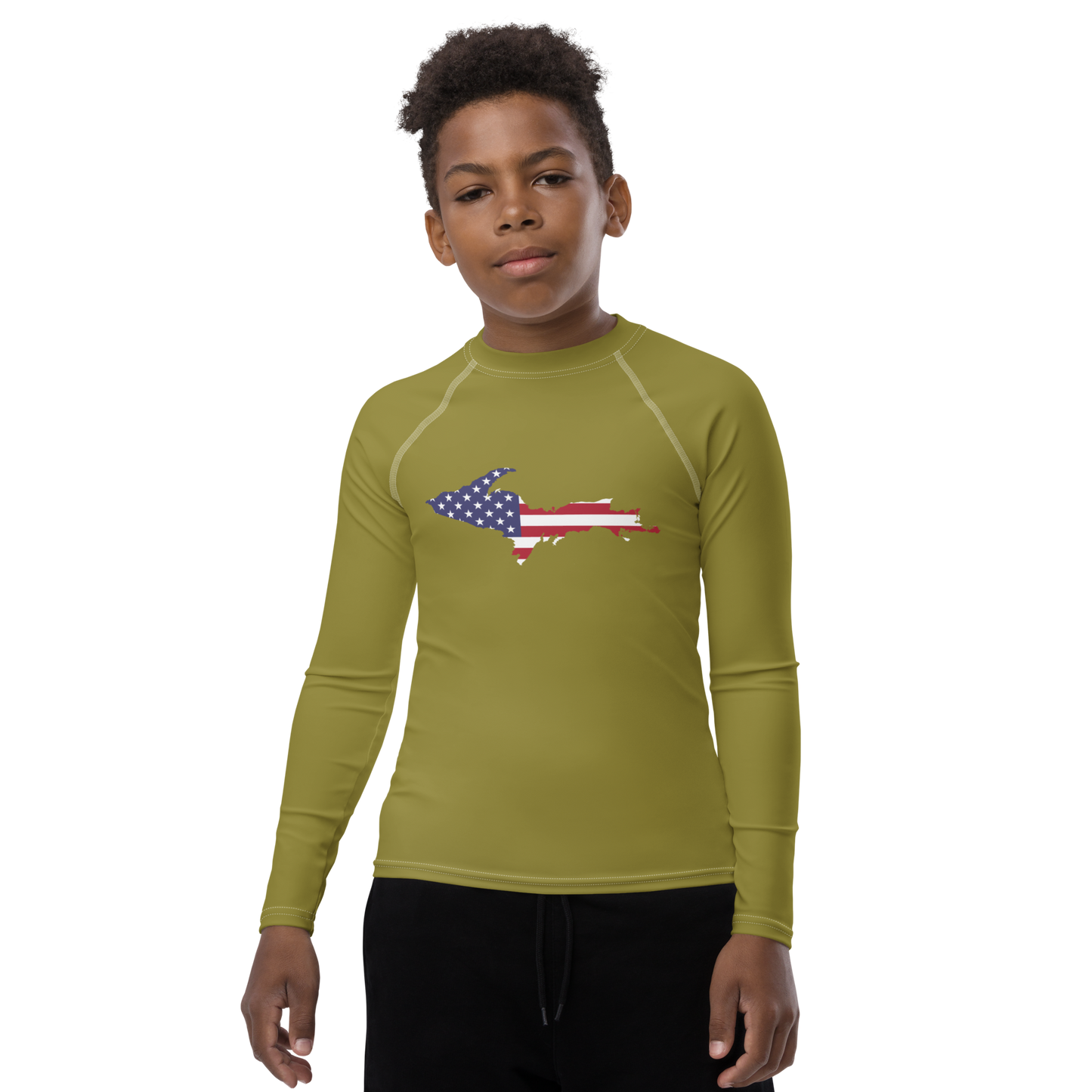 Michigan Upper Peninsula Rash Guard (w/ UP USA Flag) | Youth - Scrub Gold