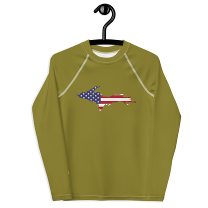 Michigan Upper Peninsula Rash Guard (w/ UP USA Flag) | Youth - Scrub Gold