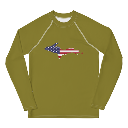 Michigan Upper Peninsula Rash Guard (w/ UP USA Flag) | Youth - Scrub Gold