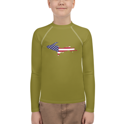 Michigan Upper Peninsula Rash Guard (w/ UP USA Flag) | Youth - Scrub Gold