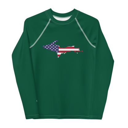 Michigan Upper Peninsula Rash Guard (w/ UP USA Flag) | Youth - Superior Green