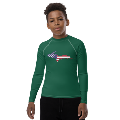 Michigan Upper Peninsula Rash Guard (w/ UP USA Flag) | Youth - Superior Green