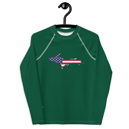 Michigan Upper Peninsula Rash Guard (w/ UP USA Flag) | Youth - Superior Green