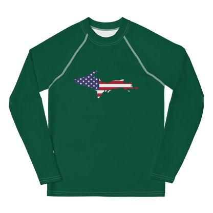 Michigan Upper Peninsula Rash Guard (w/ UP USA Flag) | Youth - Superior Green