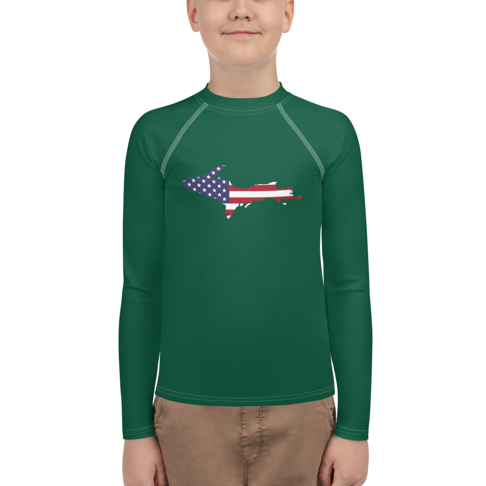 Michigan Upper Peninsula Rash Guard (w/ UP USA Flag) | Youth - Superior Green