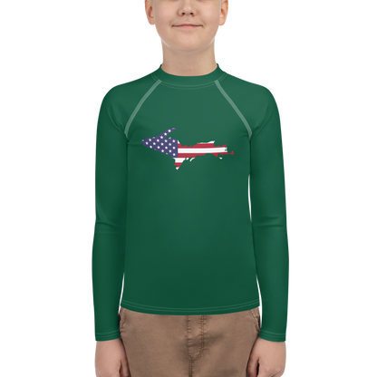 Michigan Upper Peninsula Rash Guard (w/ UP USA Flag) | Youth - Superior Green